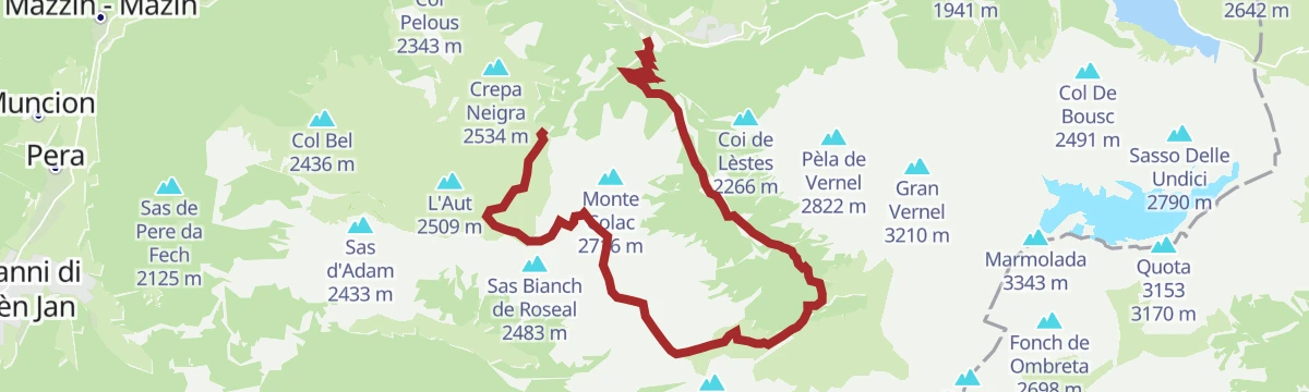 Route map: Alba (Ciampac) - Forcia Neigra - Passo San Nicolò Refuge - Contrin Refuge - Alba